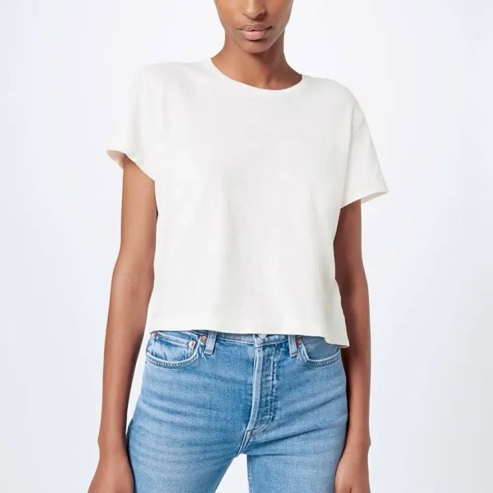 J. Crew Gray Cap Sleeve Crop T-Shirt color is “stone”